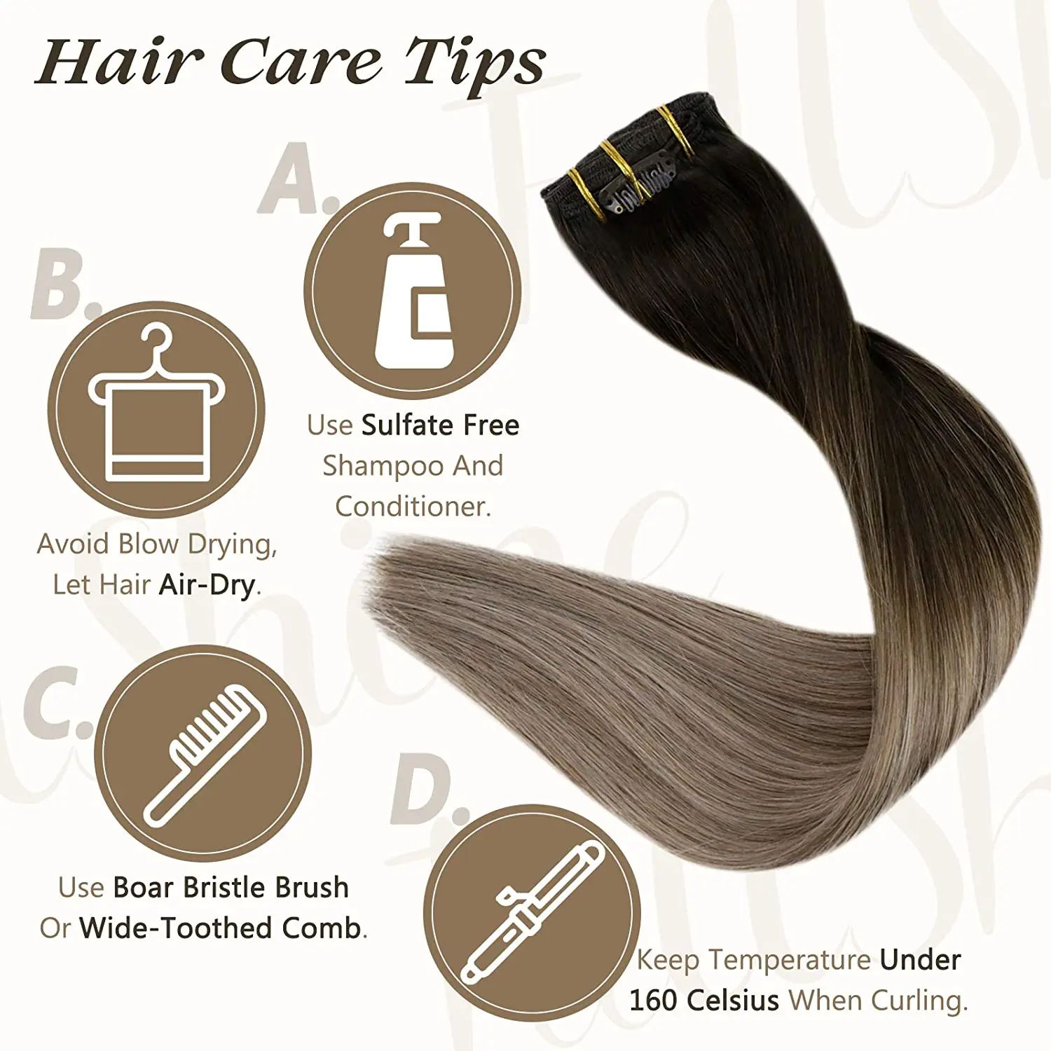 Full Shine Clip In Hair Extensions Human Hair Balayage Ombre Blonde Hairpins 7pcs 120g Double Weft 100% Machine Remy For Woman