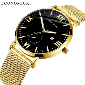 

ECONOMICXI Luminous Watch Men Gold Watch For Men Stainless Steel Mens Watches Top Brand Luxury часы наручные мужские relógio New