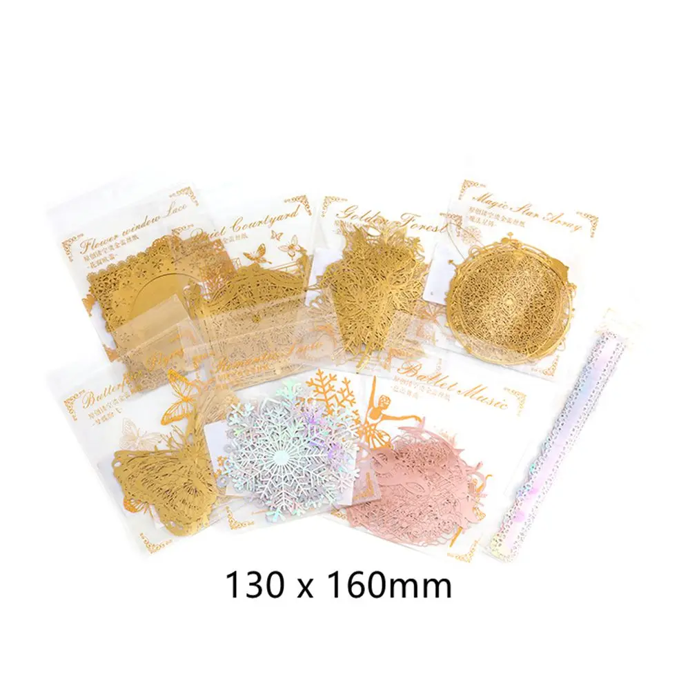 10Pcs Flower of life Bronzing Hollow Butterfly Lace Frame Decorative Stickers decorative stickers self adhesive stickers floral stickers butterfly stickers Scrapbooking Rainbow Laser PET Stickers DIY Diary