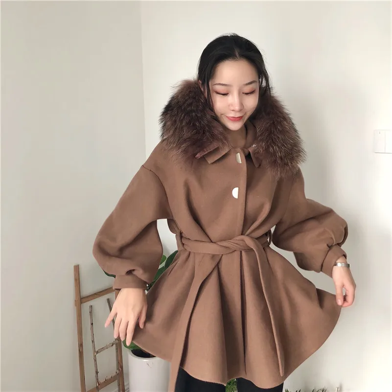 EAD зима меховой воротник толстое пальто женское длинное пальто с отворотом Корейский темперамент тонкое шерстяное пальто