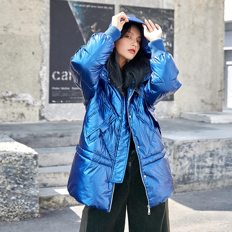 

Winter Parka Women 2019 Long Hooded Parka Coats Womens Glossy Large Size Women's Jacket Streetwear Outerwear