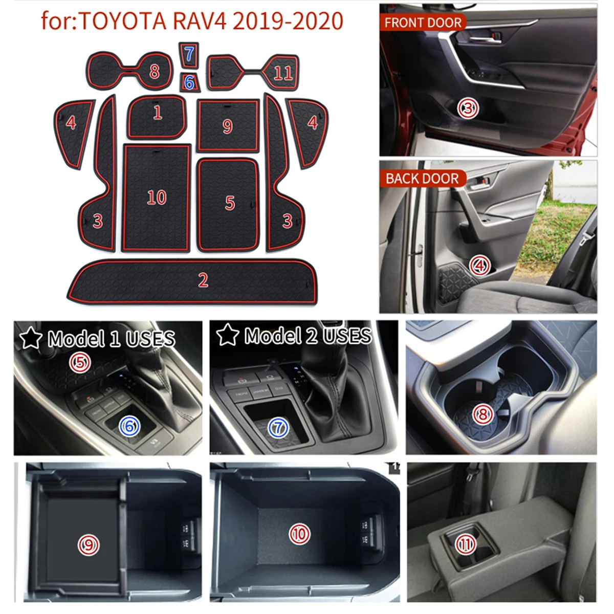 13 шт. Противоскользящий коврик для Toyota RAV4 2019 2020 коврики разъема телефона