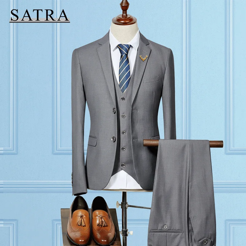

SATRA 2021 New Arrival High Quality Three-piece Male Business Casual Solid Suit , Men's Fashion Boutique Slim Suit