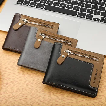 

Men Wallets PU Leather Vintage Fashion Wallets for Credit Card Holder Zip Small Wallet Man Wallet Short Coin Purse Men 2020