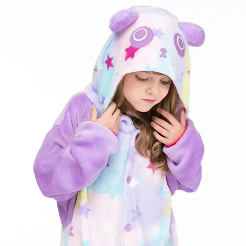 Colorful Star Flannel Sleepwear Children Kid Cute Animal One Piece Pajamas Fancy