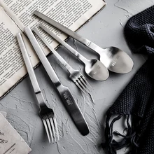 Nordic Black Silver Stainless Steel Cutlery Set Western Dinnerware High-end Steak Knife Dessert Coffee Spoon Fruit Fork