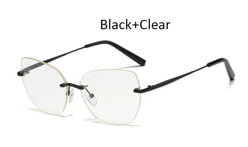 Black Clear Прозрачные линзы, оправа для очков, женская мода, без оправы, кошачий глаз, металлическая оправа для очков, женские модные брендовые поддельные очки - Цвет оправы: Black Clear