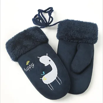 

Children's Lovely Plus Plush Gloves Cartoon Bear Suede Leather Mittens Boys/Girls Winter Thick Warm Print Gloves Handschoenen