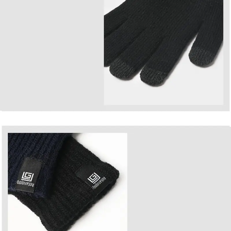 Мужские зимние вязаные перчатки с сенсорным экраном для тренировки на открытом воздухе Зимние Лыжные эластичные ребристые манжеты