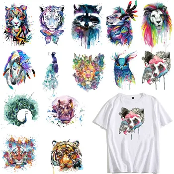 

Cool Colorful Lion Dog Owl Tiger Animals Patches Clothing Applications Heat Transfer Fusible Clothing Stickers DIY Tops PVC R