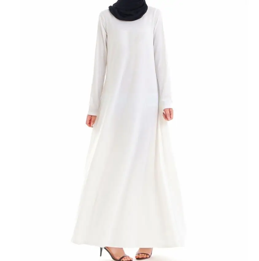 

Muslim Women Dress Basic White Abaya Omani Long Sleeved Prayer Dress Inner Abay 95% Cotton Solid Color Jellaba Marocaine Classic