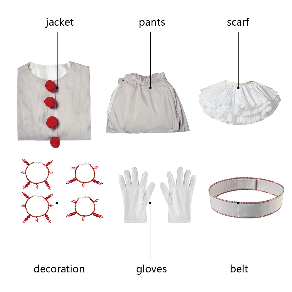 IT Chapter Two Costume It Pennywise, танцевальный клоун, куртка для костюмированной вечеринки, нарядная обувь для взрослых, наряд на Хэллоуин, индивидуальный заказ