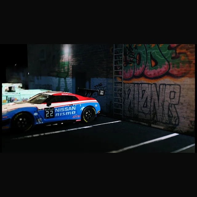 1/64 Scale American Street Parking Space Red Brick Wall Graffiti Version Fit Car Model Display Garage Parking Lot Scene 5