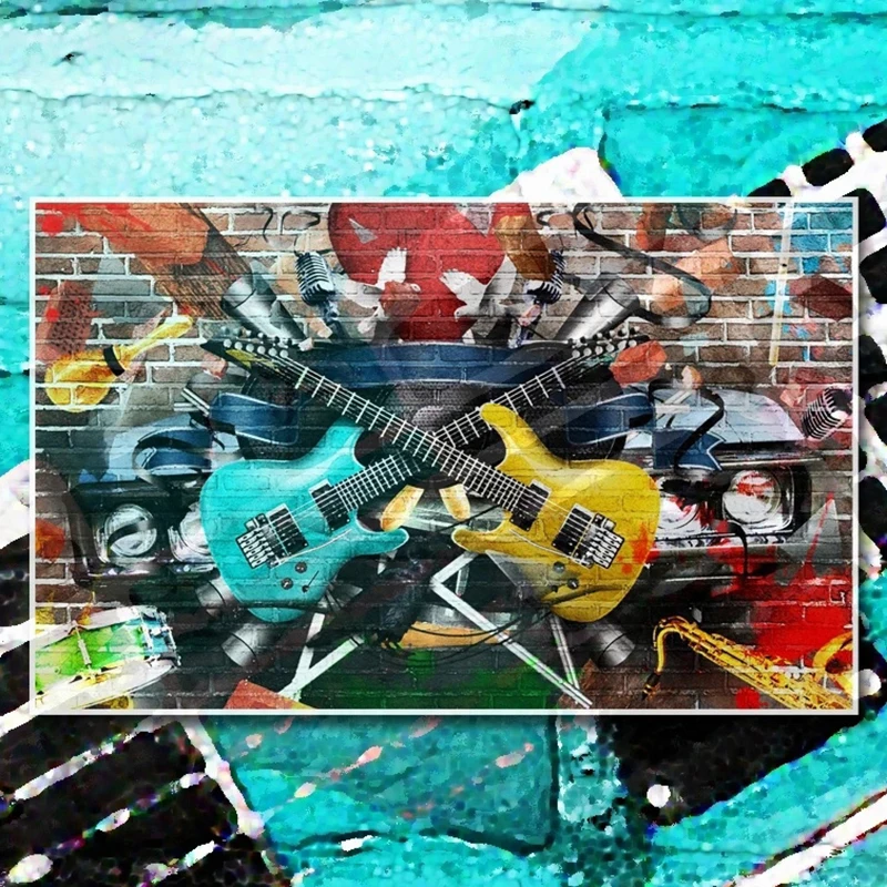 Mural 3D de pared Guitar Rock Musical Arte Creativo y Abstracto Arte urbano MURALES 3D DE PARED Negocios REBAJAS DE ENERO