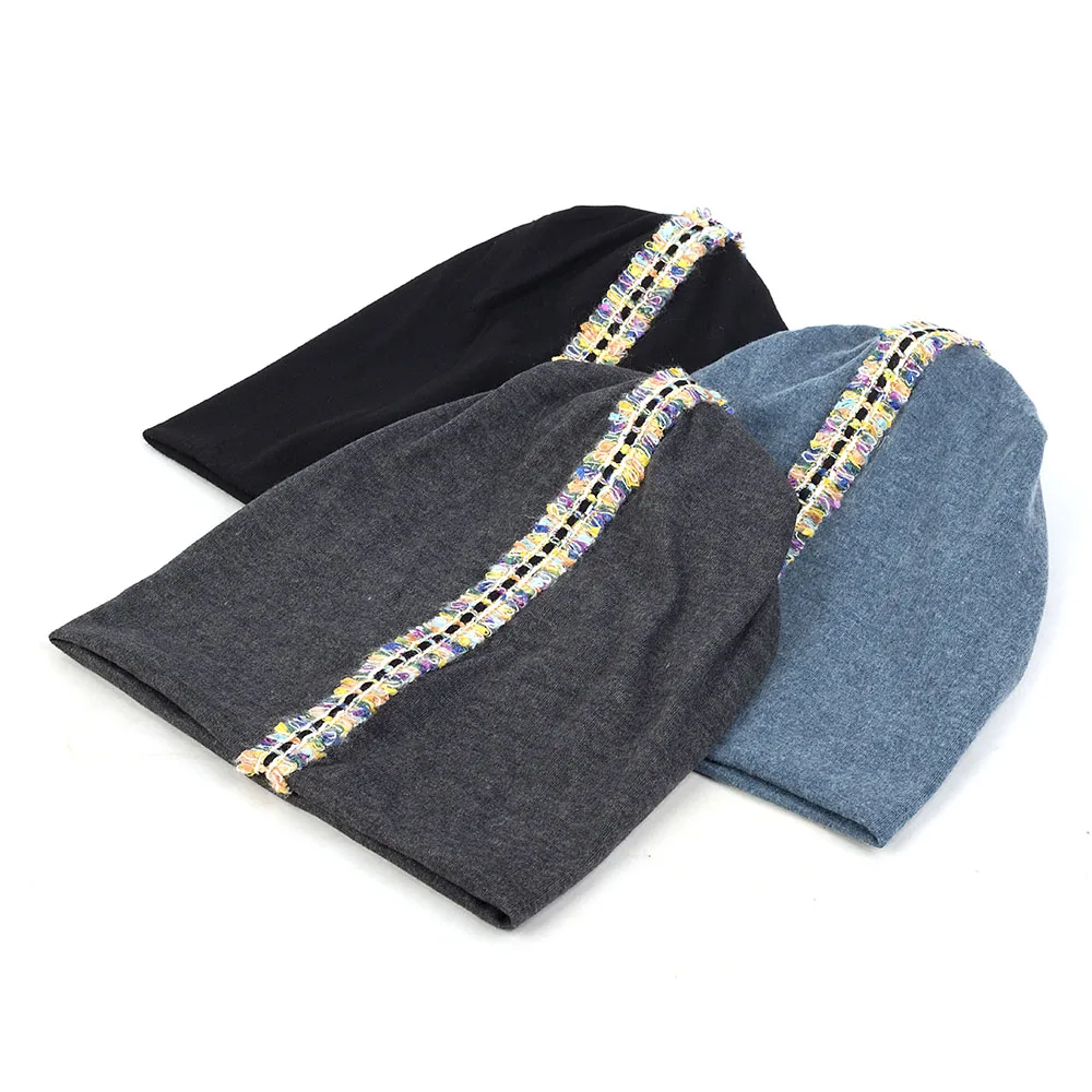 New Fashion Women Colorful Ribbon Slouchy Hat Casual Loose Hip hop Ladies Thin Cotton Bonnet Hats Cap For Female Skullies