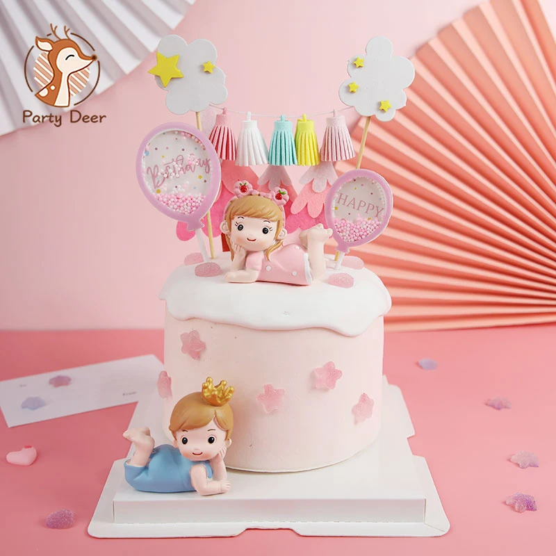 Balloon Star Prince Boy'S Princess Girl'S Happy Birthday Cake Topper Princess Girl Kid Forniture Per Feste Regali D'Amore Rosa