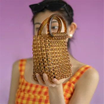 

Clear Beaded Women Handbag Luxury Pearls Handmade Bags For Women Crystal Pearls Girls Evening Party Bag Fashion Casual Tote