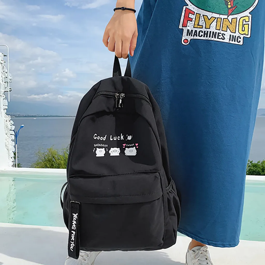 Korean Nylon Solid Color Travel Backpack Women Large Capacity Lightweight Portable Schoolbag Teenager Multi Pockets Back Packs