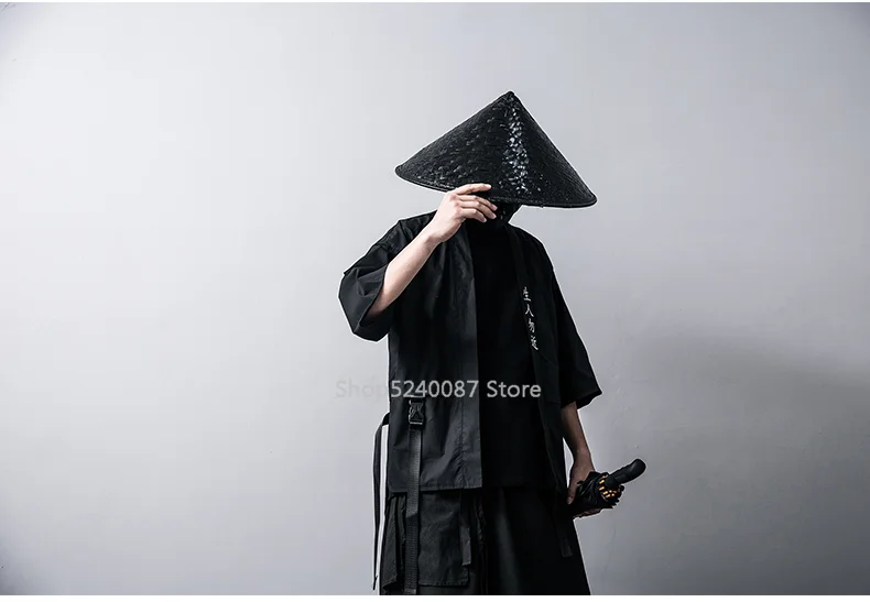 Японский Харадзюку стиль кимоно кардиган черный модные куртки Haori Самурайские халаты костюмы для косплея китайский Hanfu пальто уличная