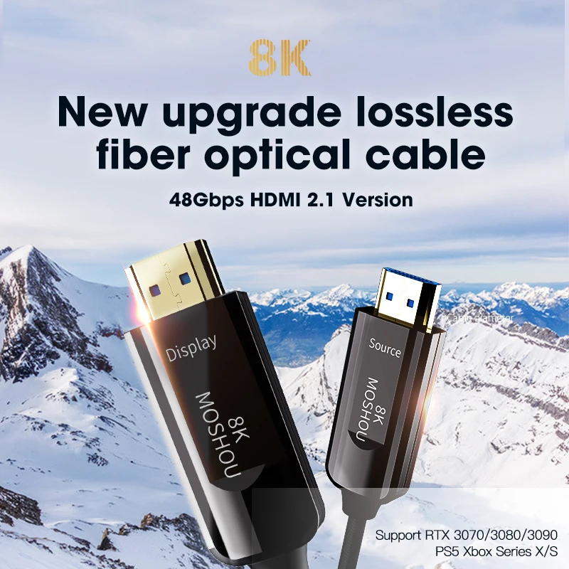 US $66.99 MOSHOU Optical Fiber HDMI 21 Cable For PS5 8K60Hz 4K120Hz 48Gbs With Audio HDMI Cord HDR Lossless Amplifier For RTX3080 3090