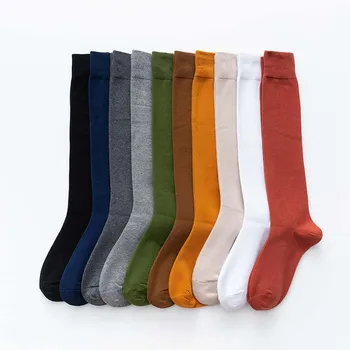

New Women's Winter Harajuku Retro Pure Cotton Fashion Solid Color Black Lengthened Socks 5 Pair
