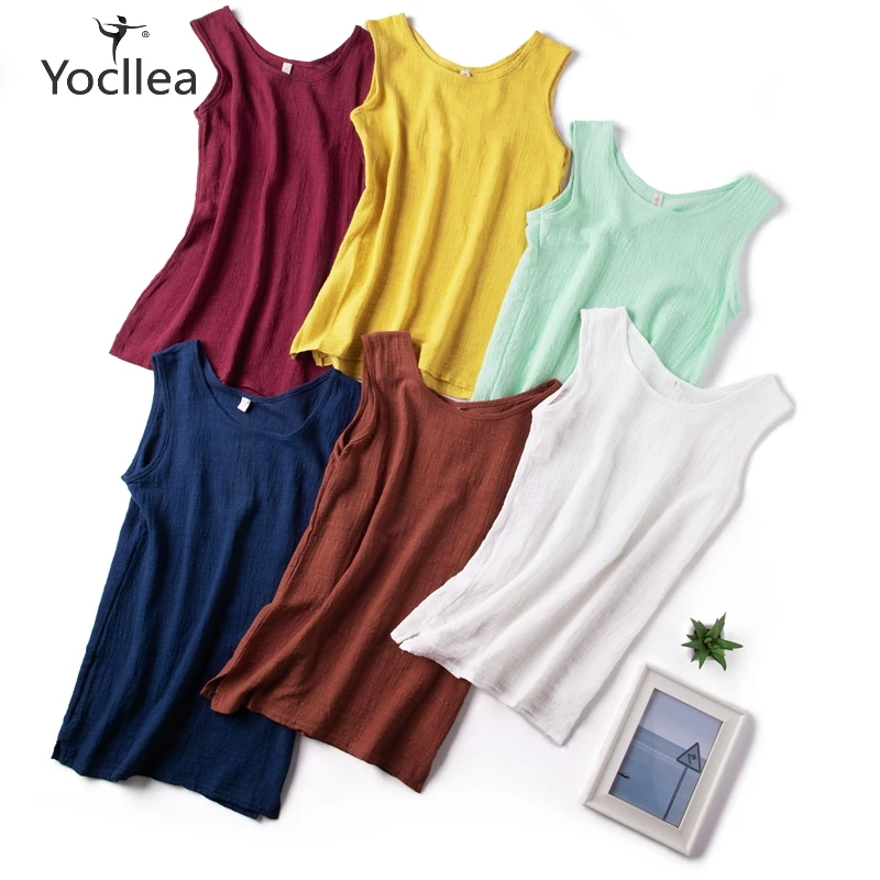 6 Colors Plus size Tank Top Summer Women Sleeveless Tops Thin Solid cotton Linen Tank Tops Home Beach casual women's clothing