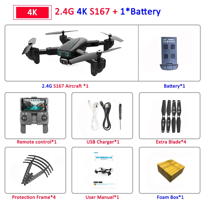 S167 складной Профессиональный Дрон с камерой 4K HD селфи 5G gps WiFi FPV широкоугольный Радиоуправляемый квадрокоптер Вертолет игрушка E520S SG900-S - Цвет: 2.4G 4K 1B Foam