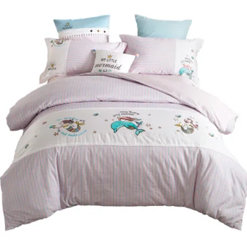 

Children's room blue cartoon cotton four-piece suit Mediterranean fashion model bedding embroidered active cotton quilt cover