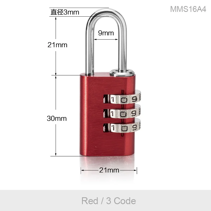 3 wheel Red 3/4 значный пароль навесной замок металлический кодовый замок для сотрудников спортивный шкафчик Чехол Набор инструментов забор Засов шкаф и замок для хранения - Цвет: 3 wheel Red