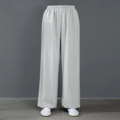 Штаны для боевых искусств для мужчин и женщин, тайцзи, штаны для кунг-фу, весна-лето, с боковыми карманами, хлопковые Свободные Штаны для упражнений размера плюс - Цвет: gray