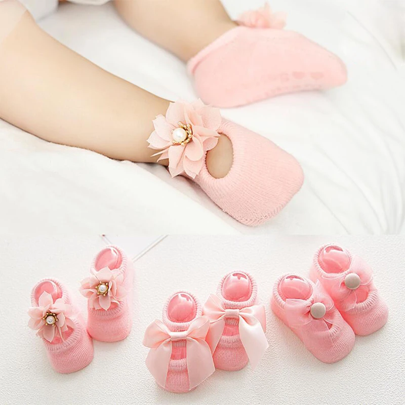Delicate Lace Bowknot Shoe Sock Cotton Floor Socks Bow Baby Girl Floor Sock B 