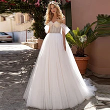 

Thinyfull New Dotted Sweetheart Sleeveless Wedding Dresses Long A Line Bridal Gowns Dress Elegant Country Boho Robes Vestidos