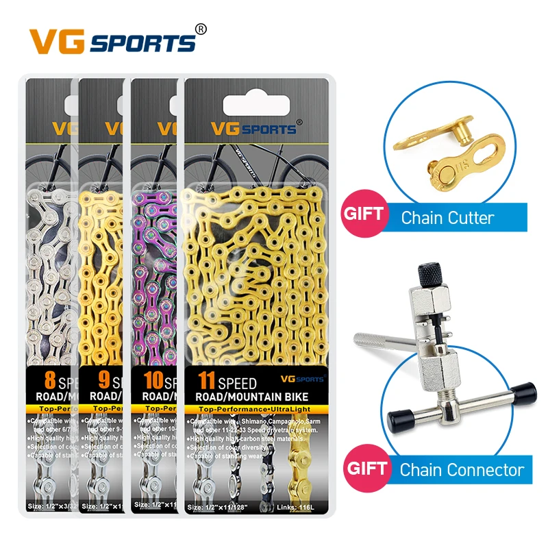VG Sports 8 9 10 11 цепь для скоростного велосипеда Серебряная половинчатая