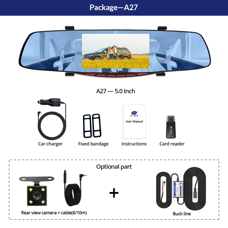 E ACE Видеорегистраторы для автомобилей регистраторы Full HD 1080 P 5 дюймов IPS зеркало