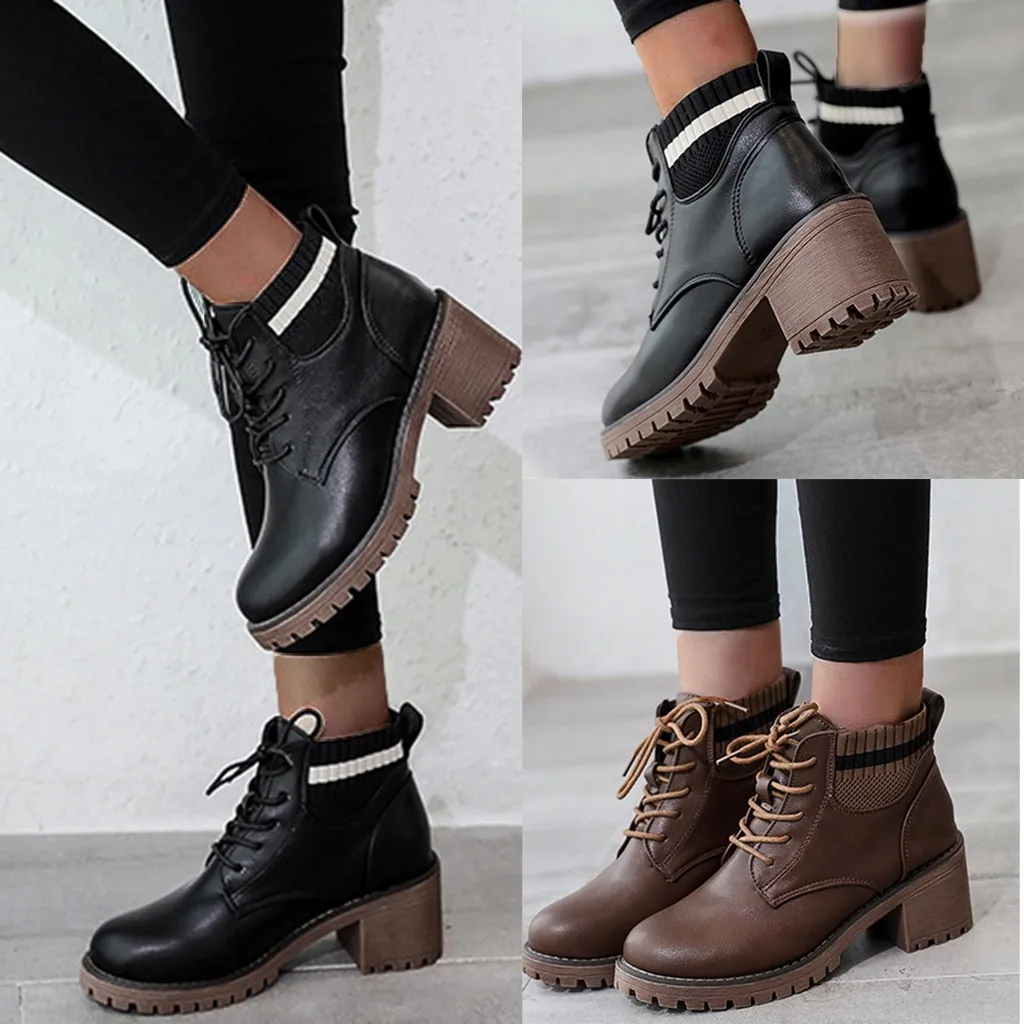 SAGACE Ladies Boots Short Plush PU Rubber Solid Single Stitching Line Large Size High Heel Noble Winter Ankle For Women | Обувь