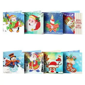 

New 8pcs 5D DIY Diamond Painting Cartoon Paper Greeting Postcards Craft Kids Festival Greet Cards Mini Santa Claus Merry Christm