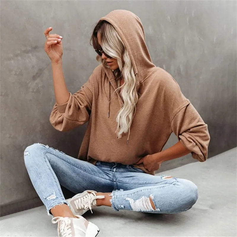 

Women Oversize Hoodies Autumn Solid Color Drawstring Hoodies Casual Long Sleeve Button Down V Neck Loose Hooded Tops Pullovers
