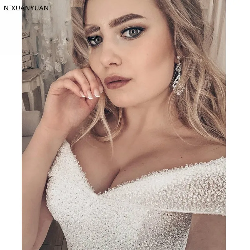 Vestido Noiva Блестящие кристаллы для свадебного платья с открытыми плечами Свадебное бальное платье роскошный Brautkleid Robe De Mariage