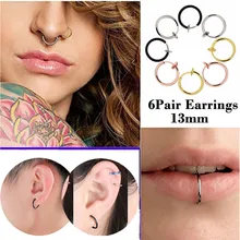 6 пар выдвижных сережек на клипсах для тела в стиле хип-хоп, ювелирные изделия для носа, губ, ушей, Поддельные кольца для пирсинга, серьги-гвоздики в стиле панк z1217