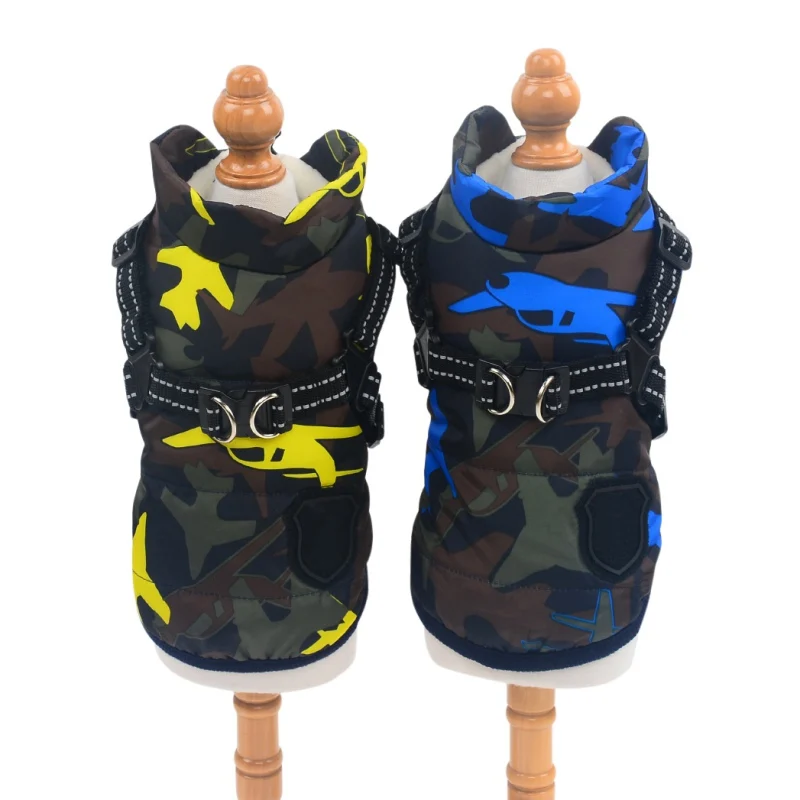 

2 In 1 Pet Autumn Winter Skiing Costume Sleeveless Cotton Padded Vest With Durable Chest Strap Harness NEW