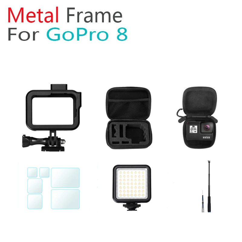 Для Gopro Hero 8 металлическая алюминиевая рамка металлический корпус из сплава с защитной рамкой, набор для экшн-камеры, аксессуары