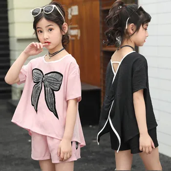 

2020 Children Clothing Set Girls Costume Summer T Shirts Tops + Shorts Kids Casual Suits For Girls Clothes Set Kids Tracksuit 12