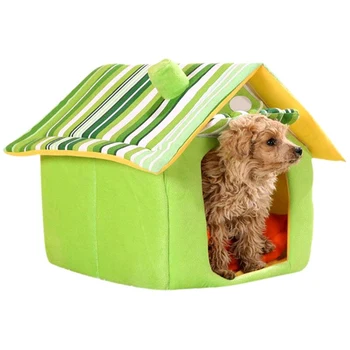

Pet Dog Small House Striped Dog Beds Velvet Warm Kennel Removable Cover Mats For Small And Medium Dogs Cat