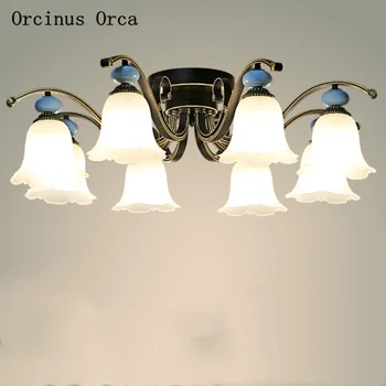

American style Retro Blue Ceramic ceiling lamp hotel living room study European classic garden ceiling lamp