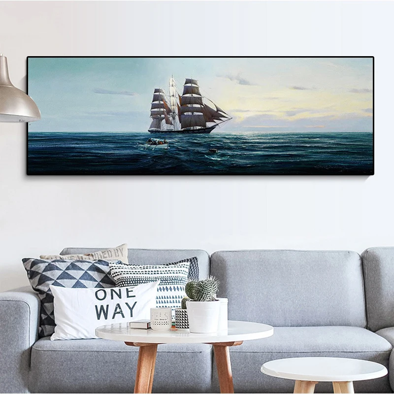 

Canvas Painting Nordic Style Landscape Posters and Prints Ocean and Boat Wall Pictures for Living Room Cuadros Home Decoration