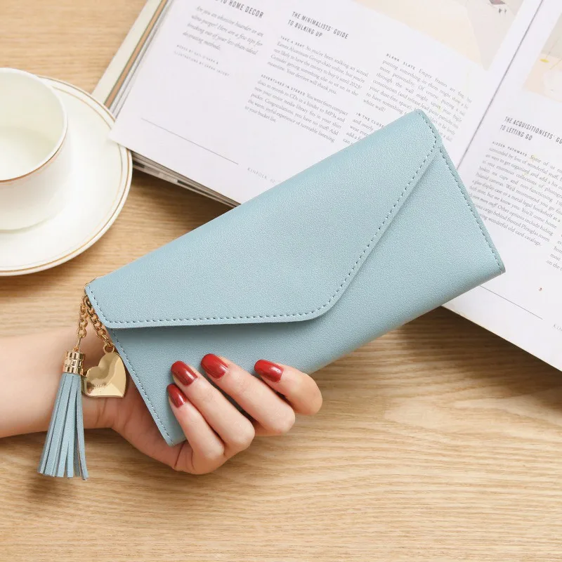 Женский кожаный тонкий кошелек длинный дизайн трехслойный держатель для кредитных карт сумка-Органайзер женский бумажник Portefeuille Femme - Цвет: Синий