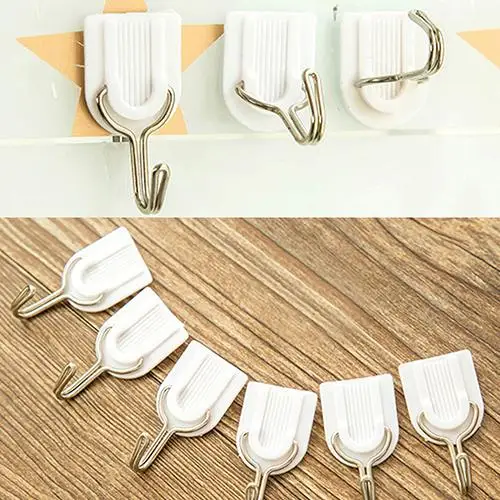 

6Pcs Self Adhesive Bathroom Kitchen Wall Door Plastic Stainless Steel Holder Hook Hanger Home Storage Organization
