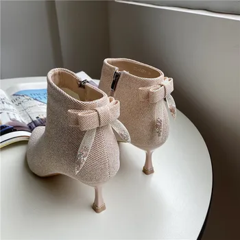 

Bling Bling Sexy Boots Pointe Shoes Booties Woman Hight Heel Boots-women Winter Footwear Round Toe Pointy Autumn Mid