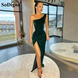 SoDigne Mermaid Velvet Evening Dresses One Shoulder High Side Split Prom Dresses Simple Celebrity Formal Party Gowns