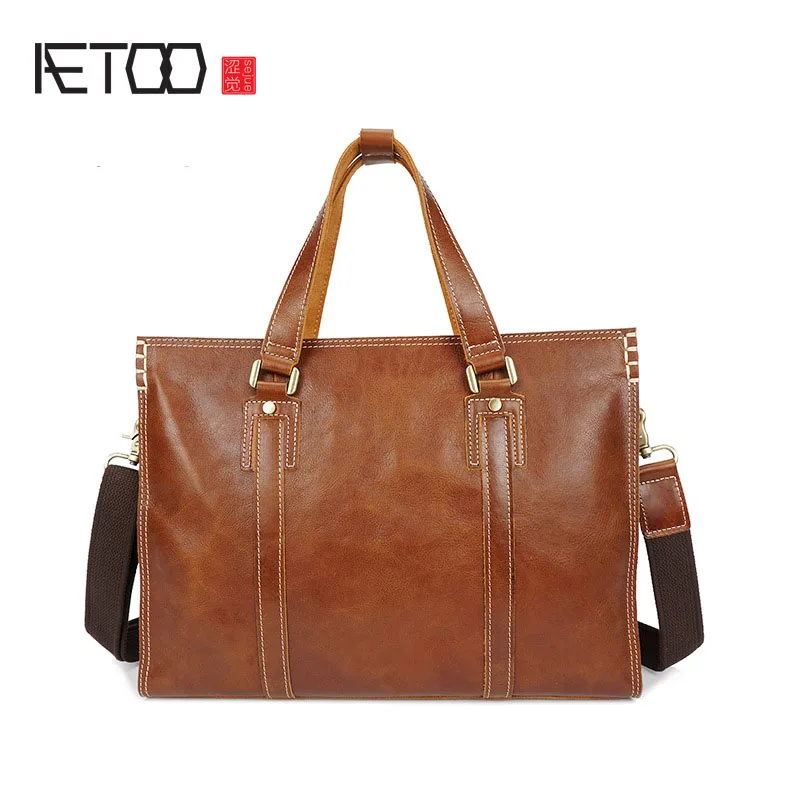 

BJYL The first layer of cowhide business portable leather light leather single shoulder Messenger bag computer casual leather m
